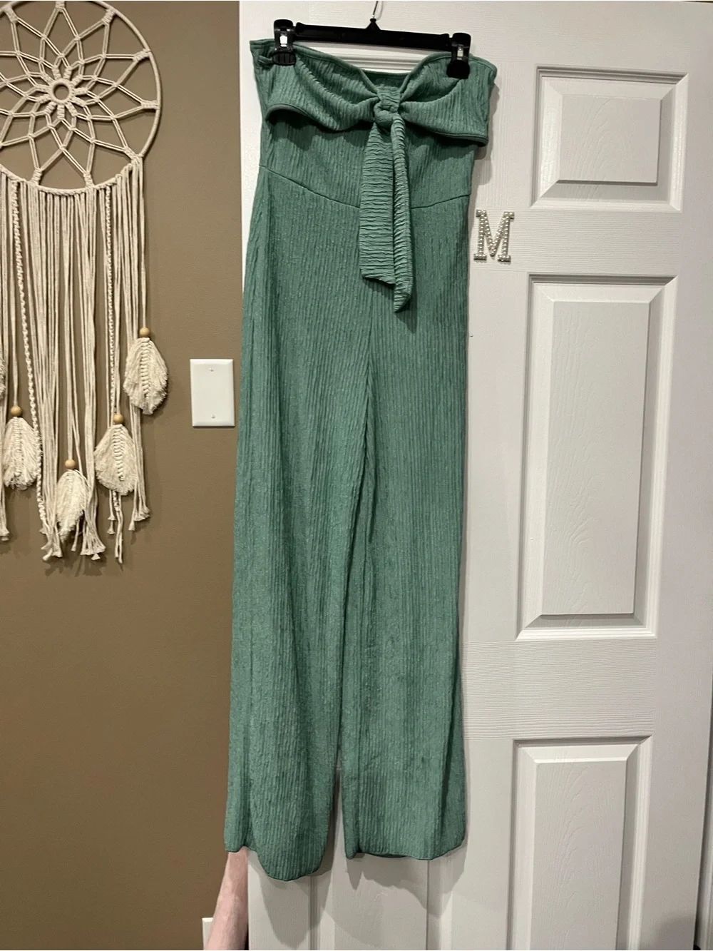 SHEIN Sage Green Ribbed Wide-Leg Jumpsuit